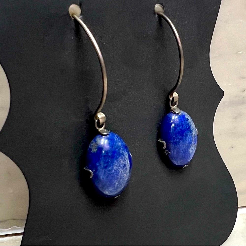 Vintage Lapis Lazuli Stone Drop Earrings - Picture 4 of 5